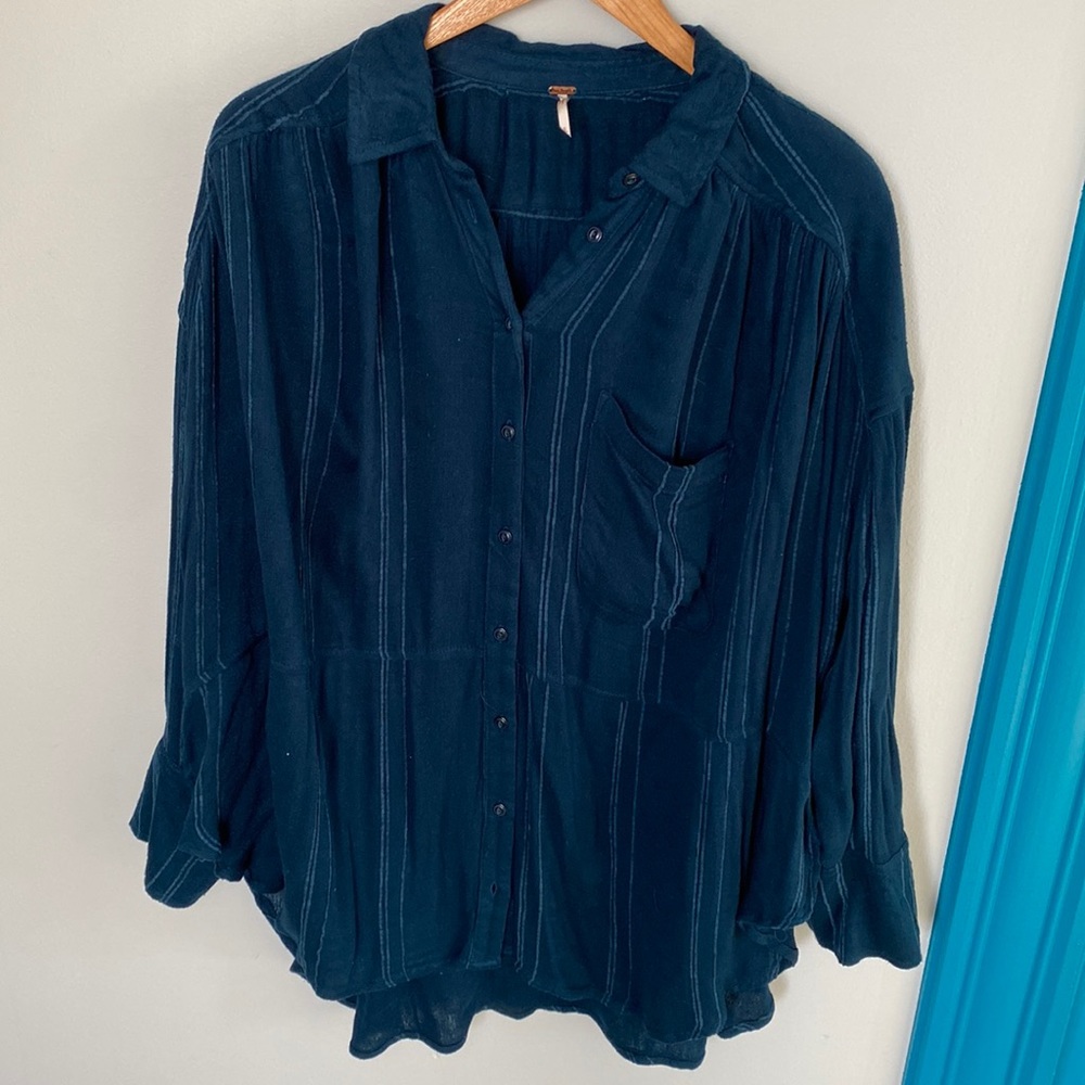 Blue Free People Oversized Dress Flannel